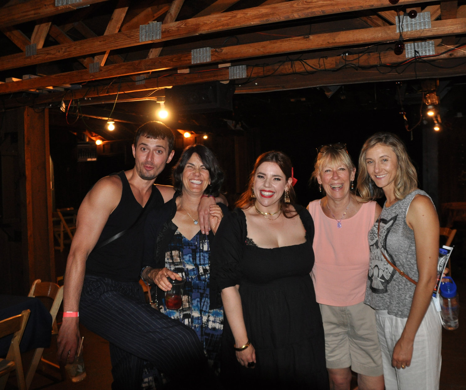 Narrowsburg royalty Jill Padua, second from right, encouraged a group of friends to pose with powerhouse performer Alysha Umphress, center, backstage at the Forestburgh Playhouse last weekend.